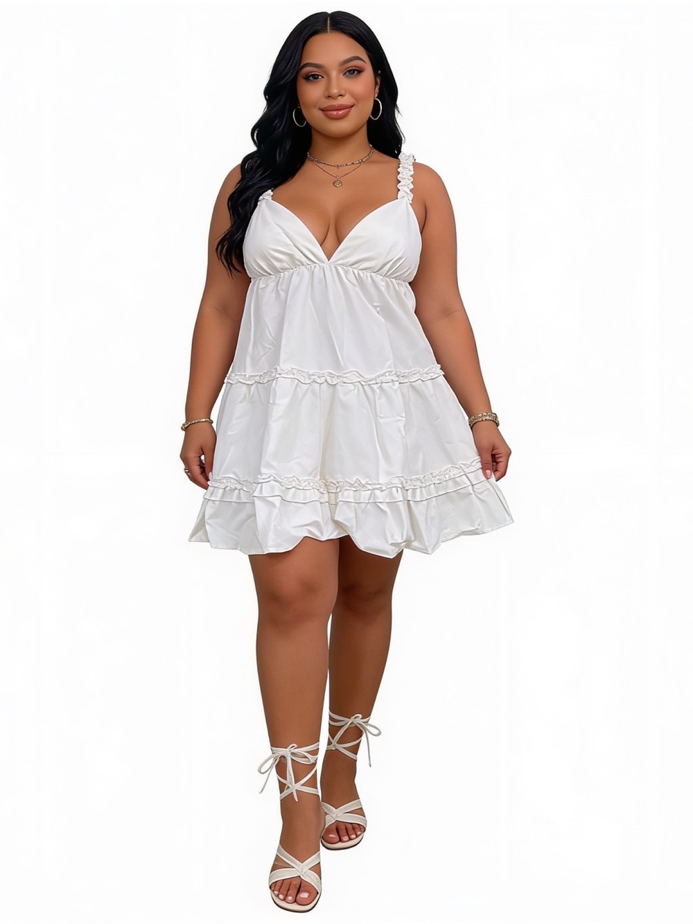 White ruffle babydoll mini dress from Fashion Nova • new!